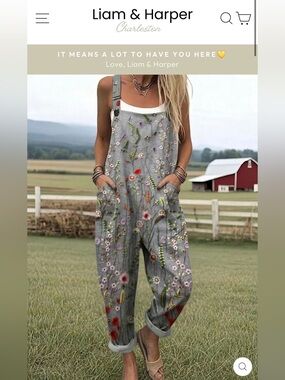 Boho Floral Gray Pocket Overalls